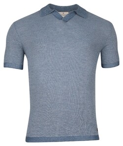 Thomas Maine Merino Linnen Structure Knit No Buttons Polo Collar Blauw