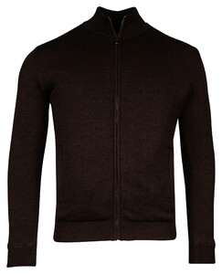 Thomas Maine Merino Wool Lined Cardigan Zip Collar Brown