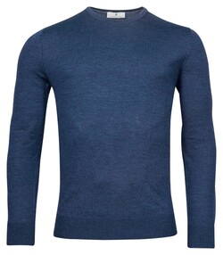 Thomas Maine Merinowol Ronde Hals Single Knit Trui Indigo