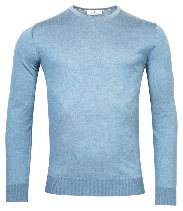 Thomas Maine Merinowol Ronde Hals Single Knit Trui Licht Blauw