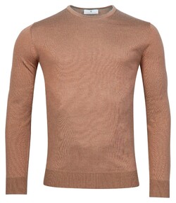 Thomas Maine Merinowol Ronde Hals Single Knit Trui Midden Bruin