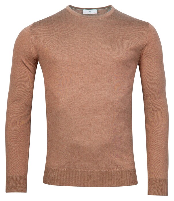 Thomas Maine Merinowol Ronde Hals Single Knit Trui Midden Bruin