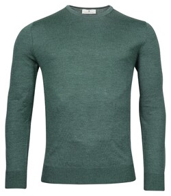 Thomas Maine Merinowol Ronde Hals Single Knit Trui Pine Green