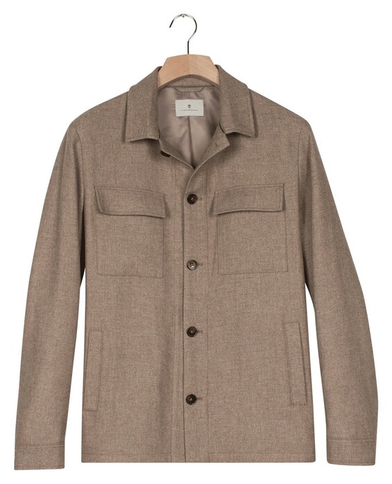 Thomas Maine Monza Wool Blend Double Chest Pocket Overshirt Licht Beige