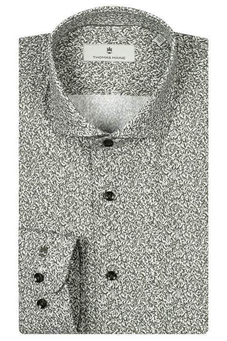 Thomas Maine Mountain Fantasy Pattern Roma Modern Kent Poplin Overhemd Dark Olive-White