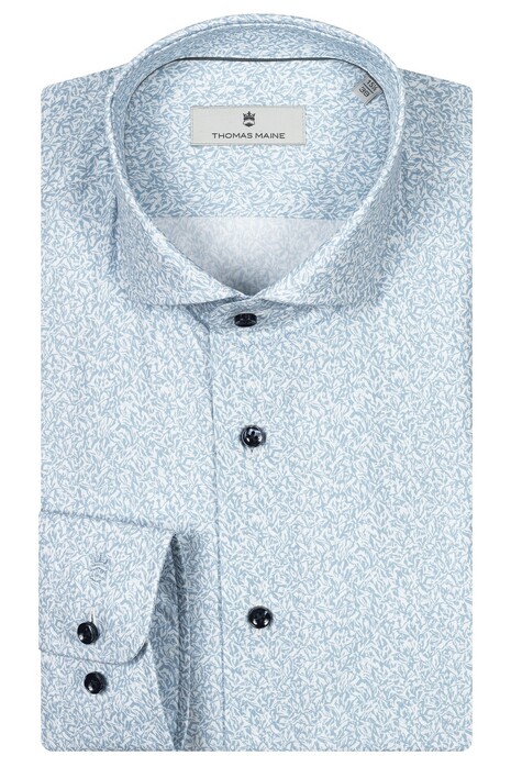 Thomas Maine Mountain Fantasy Pattern Roma Modern Kent Poplin Overhemd Lichtblauw-Wit