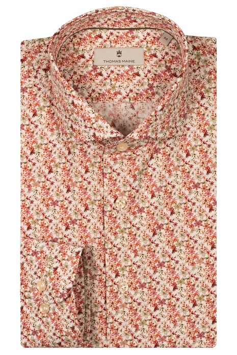 Thomas Maine Multicolor Fantasy Floral Pattern Roma Modern Kent Overhemd Rood-Bruin