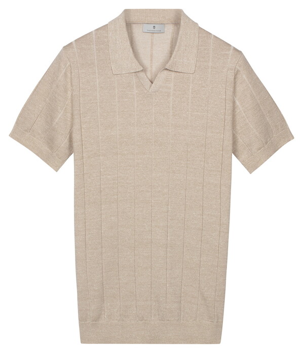 Thomas Maine No Buttons Collar Full Needle Rib Placket Polo Licht Beige