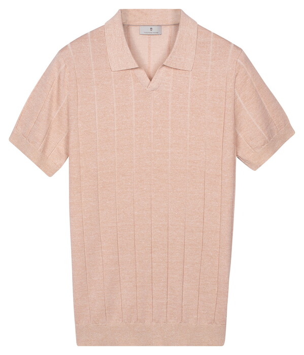 Thomas Maine No Buttons Collar Full Needle Rib Placket Polo Soft Peach