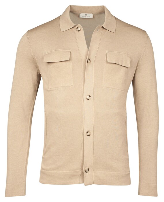 Thomas Maine Overshirt Button Cardigan Single Knit Vest Beige