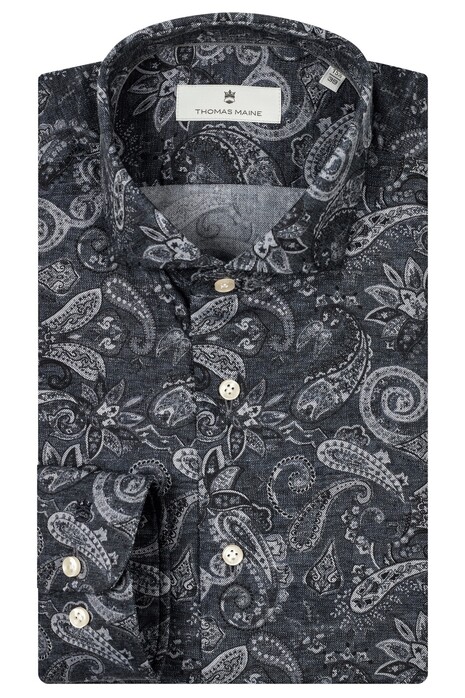 Thomas Maine Paisley Pattern Twill Roma Modern Kent Overhemd Navy