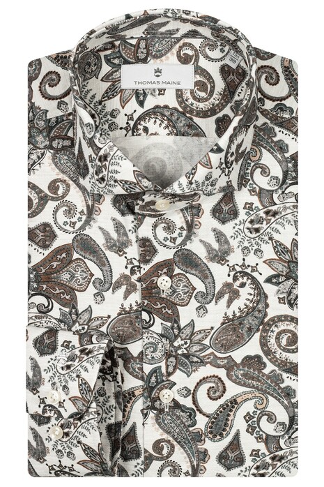 Thomas Maine Paisley Pattern Twill Roma Modern Kent Overhemd Off White-Multi