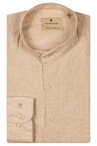 Thomas Maine Palermo Yarn Dyed Linen Band Collar Shirt Light Beige