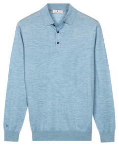 Thomas Maine Placket Button-Up Fine Merino Single Knit Trui Licht Blauw