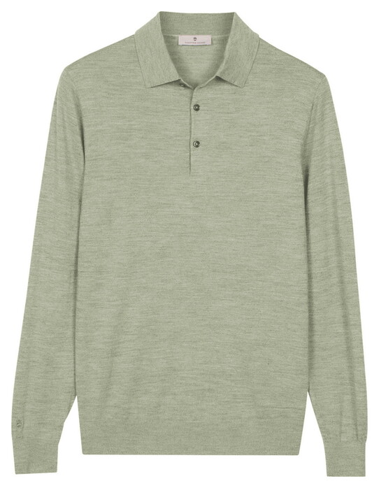 Thomas Maine Placket Button-Up Fine Merino Single Knit Trui Soft Green