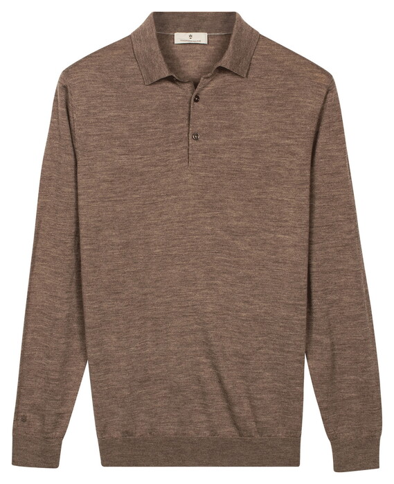 Thomas Maine Placket Button-Up Fine Merino Single Knit Trui Taupe