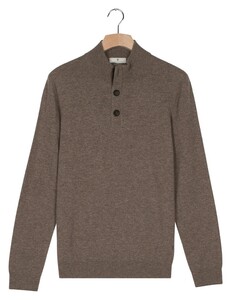 Thomas Maine Placket Buttons Closure Single Knit Subtle Mélange Color Pullover Taupe
