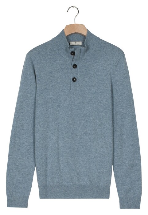 Thomas Maine Placket Buttons Closure Single Knit Subtle Mélange Color Trui Licht Blauw