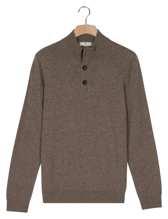 Thomas Maine Placket Buttons Closure Single Knit Subtle Mélange Color Trui Taupe