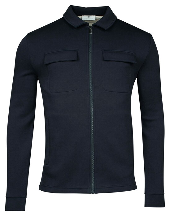 Thomas Maine Polo Collar Full Zip Overshirt Double Chest Pocket Navy