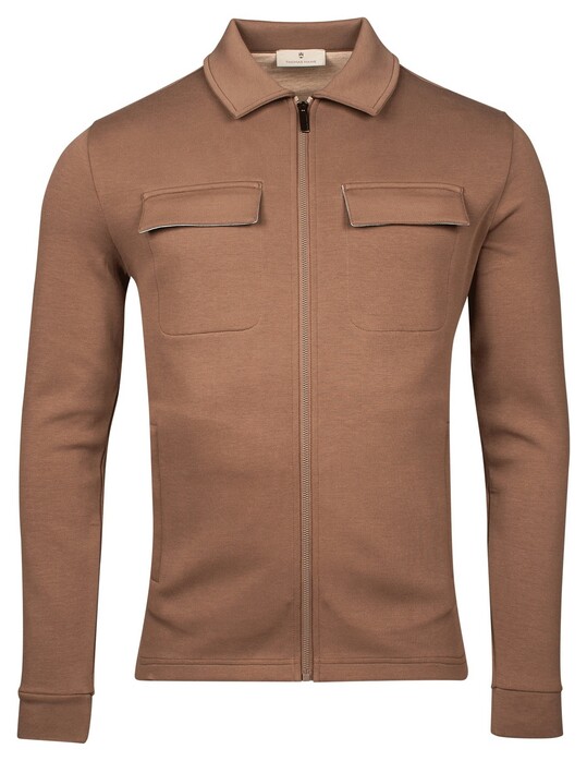 Thomas Maine Polo Collar Full Zip Overshirt Double Chest Pocket Taupe