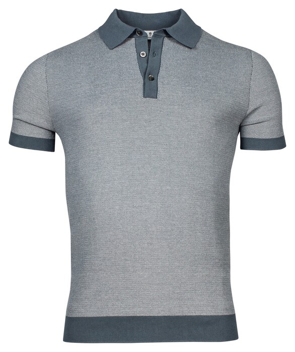 Thomas Maine Polo Pullover 2-Tone Jacquard Knit Petrol Grey