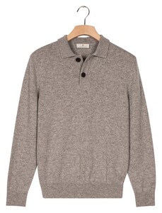 Thomas Maine Polo Pullover Button Collar Fine Lambswool Single Knit Trui Grijs