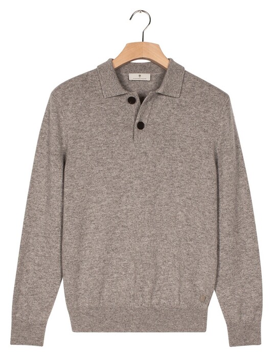 Thomas Maine Polo Pullover Button Collar Fine Lambswool Single Knit Trui Grijs