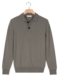 Thomas Maine Polo Pullover Button Collar Fine Lambswool Single Knit Trui Grijsgroen