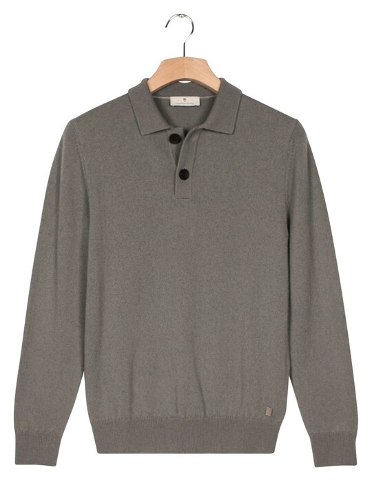 Thomas Maine Polo Pullover Button Collar Fine Lambswool Single Knit Trui Grijsgroen