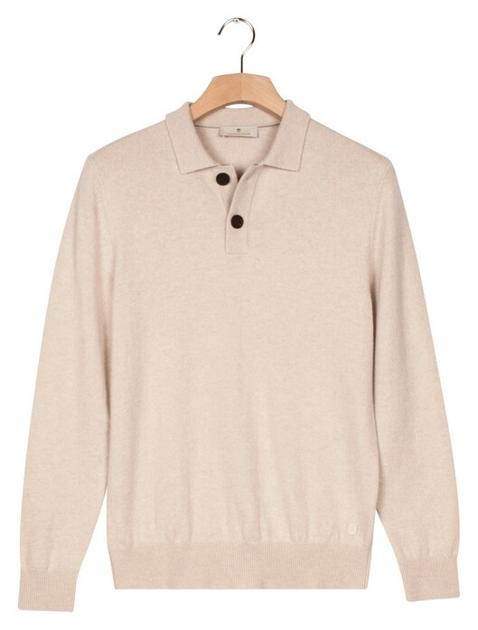 Thomas Maine Polo Pullover Button Collar Fine Lambswool Single Knit Trui Kitt