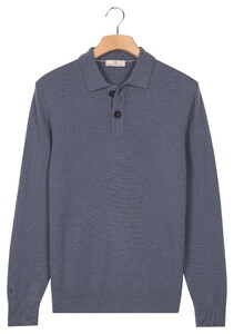 Thomas Maine Polo Pullover Button Collar Fine Lambswool Single Knit Trui Storm Sky