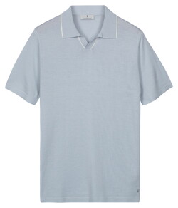 Thomas Maine Polo Pullover Fine Merino Full Needle Rib Placket Contrast Ice Blue