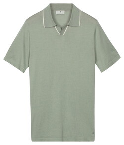 Thomas Maine Polo Pullover Fine Merino Full Needle Rib Placket Contrast Soft Green