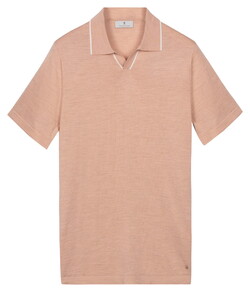 Thomas Maine Polo Pullover Fine Merino Full Needle Rib Placket Contrast Soft Peach