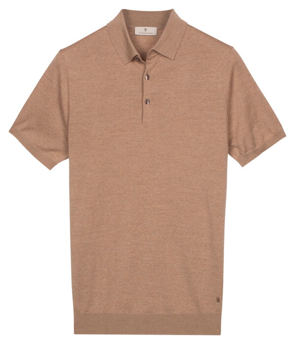 Thomas Maine Polo Pullover Fine Merino Single Knit Beige