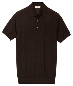 Thomas Maine Polo Pullover Fine Merino Single Knit Donker Bruin