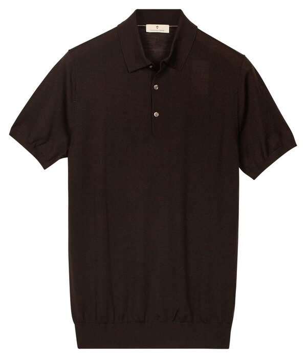 Thomas Maine Polo Pullover Fine Merino Single Knit Donker Bruin