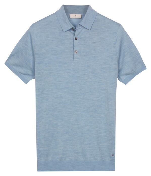 Thomas Maine Polo Pullover Fine Merino Single Knit Licht Blauw