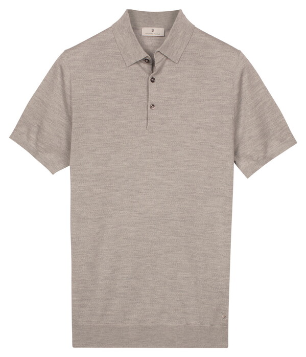 Thomas Maine Polo Pullover Fine Merino Single Knit Licht Grijs Melange