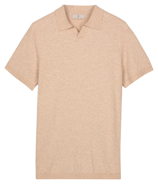 Thomas Maine Polo Pullover Full Needle Rib Placket Single Knit Licht Beige