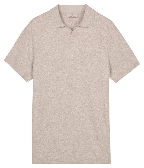 Thomas Maine Polo Pullover Full Needle Rib Placket Single Knit Poloshirt Extra Light Grey Melange