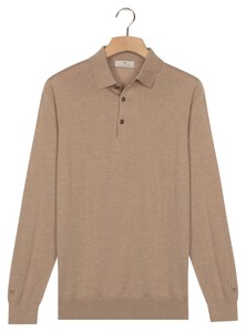Thomas Maine Polo Pullover Long Sleeve Merino Wool Single Knit Trui Licht Beige