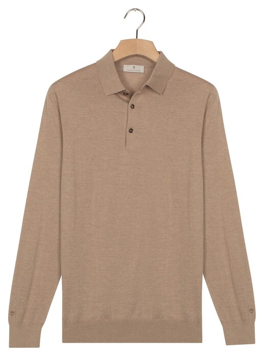 Thomas Maine Polo Pullover Long Sleeve Merino Wool Single Knit Trui Licht Beige