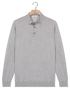 Thomas Maine Polo Pullover Long Sleeve Merino Wool Single Knit Trui Licht Grijs