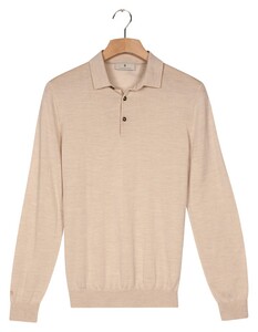 Thomas Maine Polo Pullover Long Sleeve Single Knit Subtle Melange Merino Wool Trui Ecru