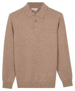 Thomas Maine Polo Pullover Luxury Merino Cashmere Single Knit Trui Beige Melange