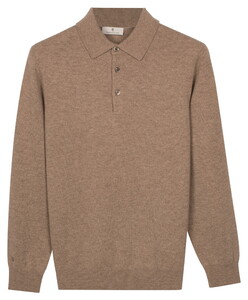 Thomas Maine Polo Pullover Luxury Merino Cashmere Single Knit Trui Caramel