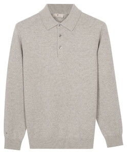 Thomas Maine Polo Pullover Luxury Merino Cashmere Single Knit Trui Licht Grijs