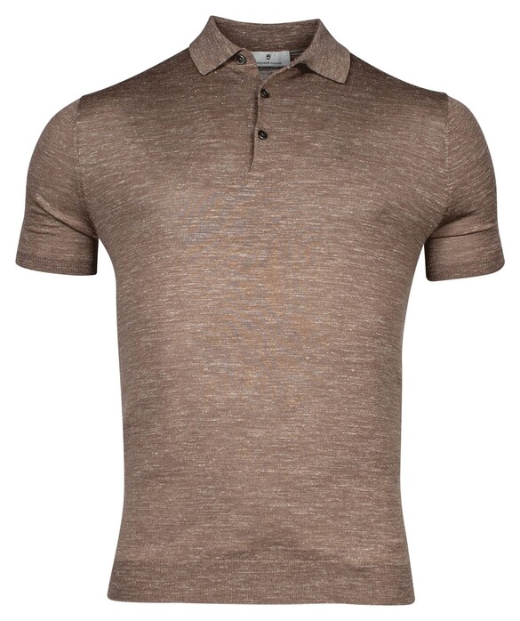 Thomas Maine Polo Pullover Short Sleeve Single Knit Merino Linnen Zijde Honey Brown